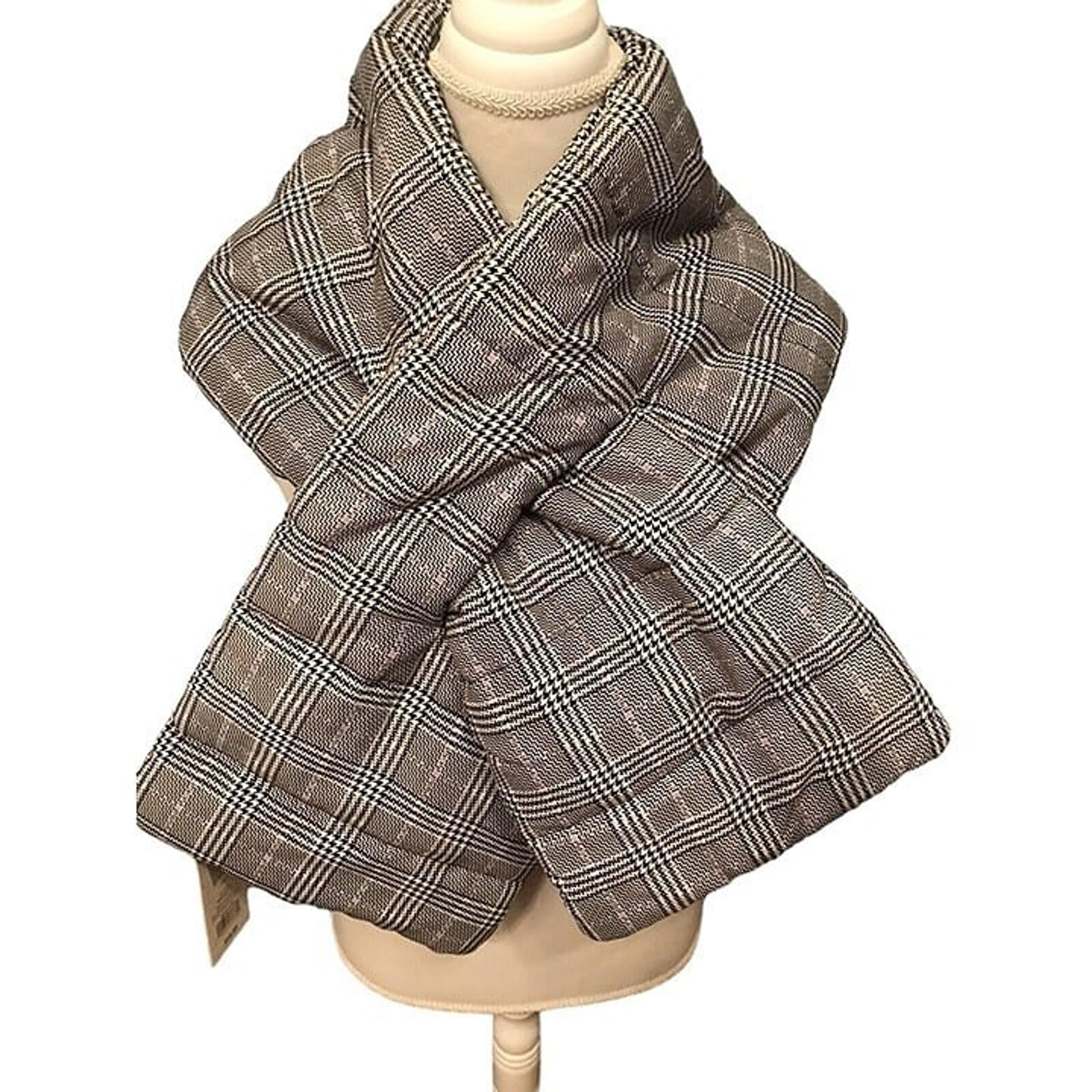 Women's Plaid Reversible Pull Through Puffer Scarf- a New Day Black/White