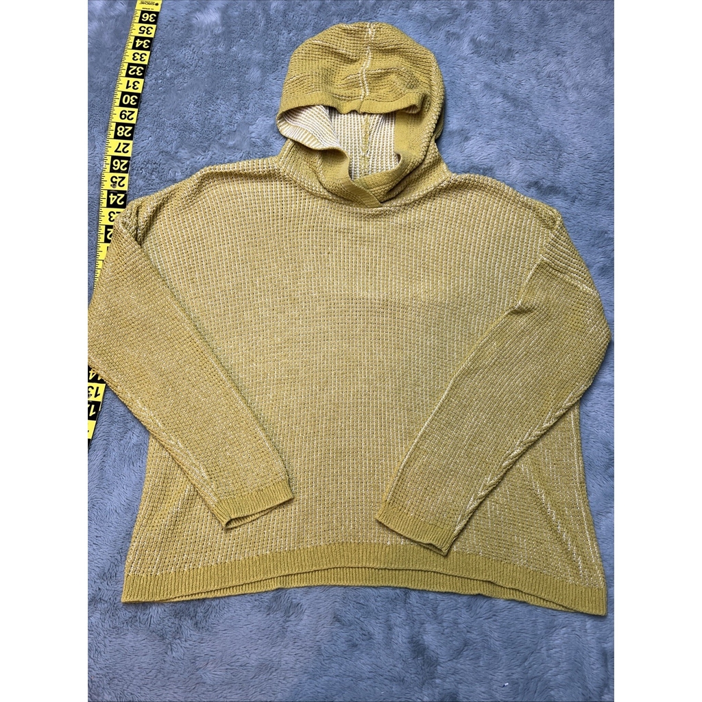 Eileen Fisher Hooded Silk Blend Box Top Women's XS Waffle Knit Mustard Yellow