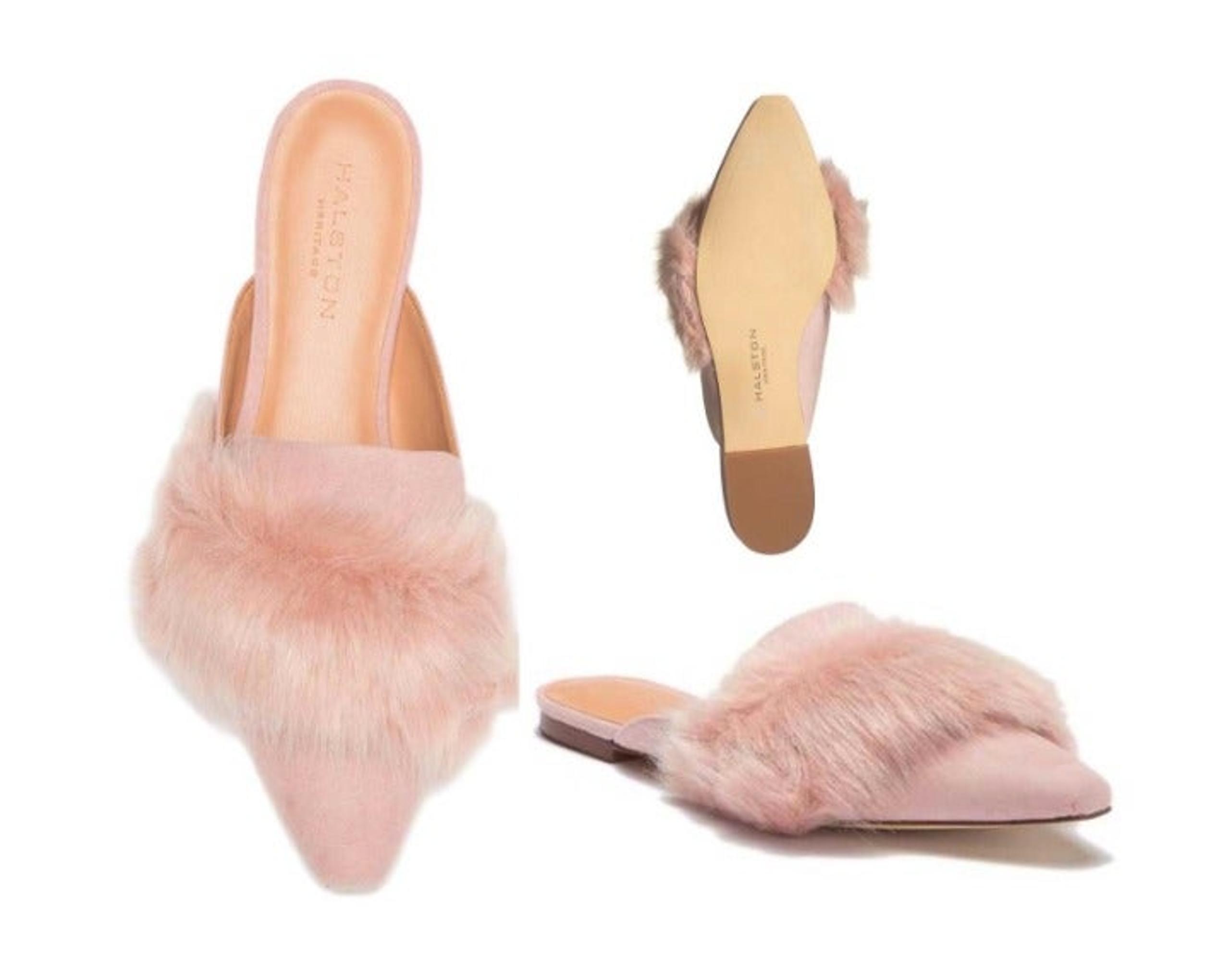 Halston Heritage Pink Lisa Faux Fur Mule