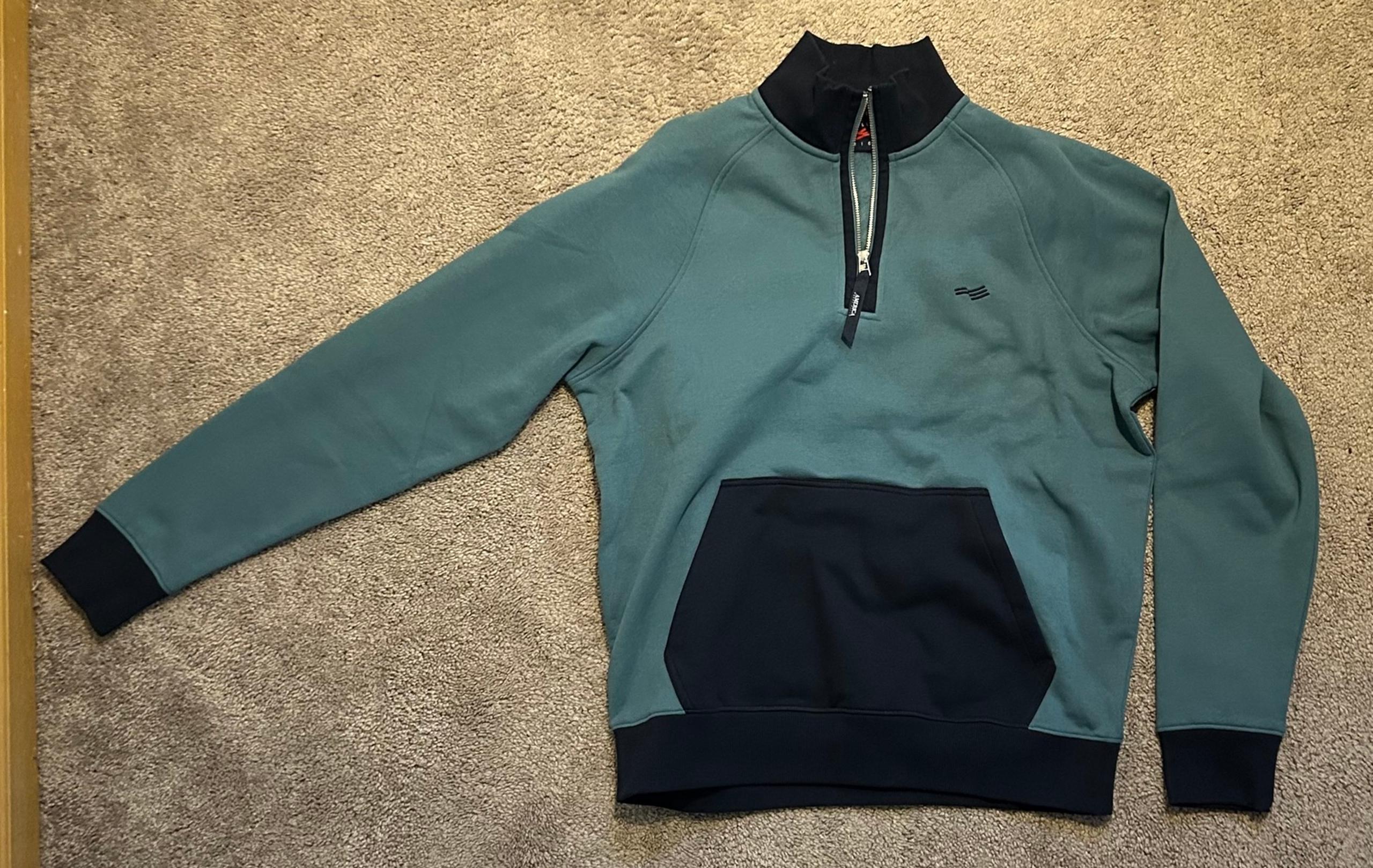Perry Ellis America Mens Sweater 1/4 Zip Pullover Pouch Pockets Blue Medium