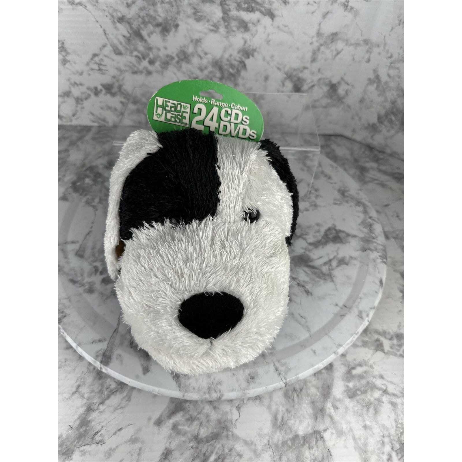 Vintage Plush White & Black Dog Head Case 24 CD DVD Holder Zipper by Head Case