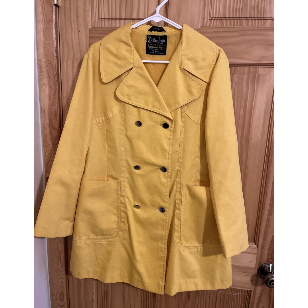 Vintage 60s Debbie Leigh Yellow Water Repellent Trench Coat Jacket Plus 15/16