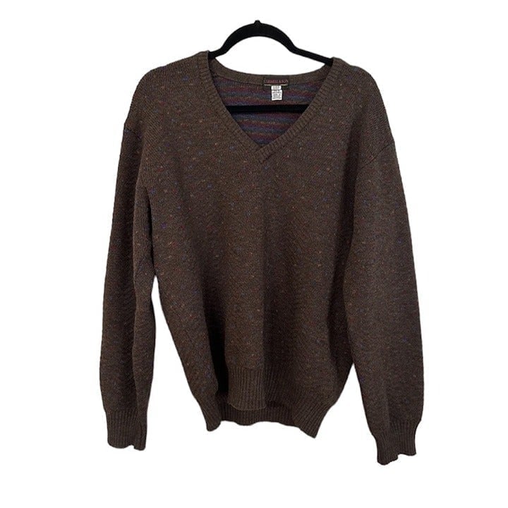 Culwell & Sons Brown V-Neck 100% Virgin Wool Long Sleeve Sweater Size Men's Lg