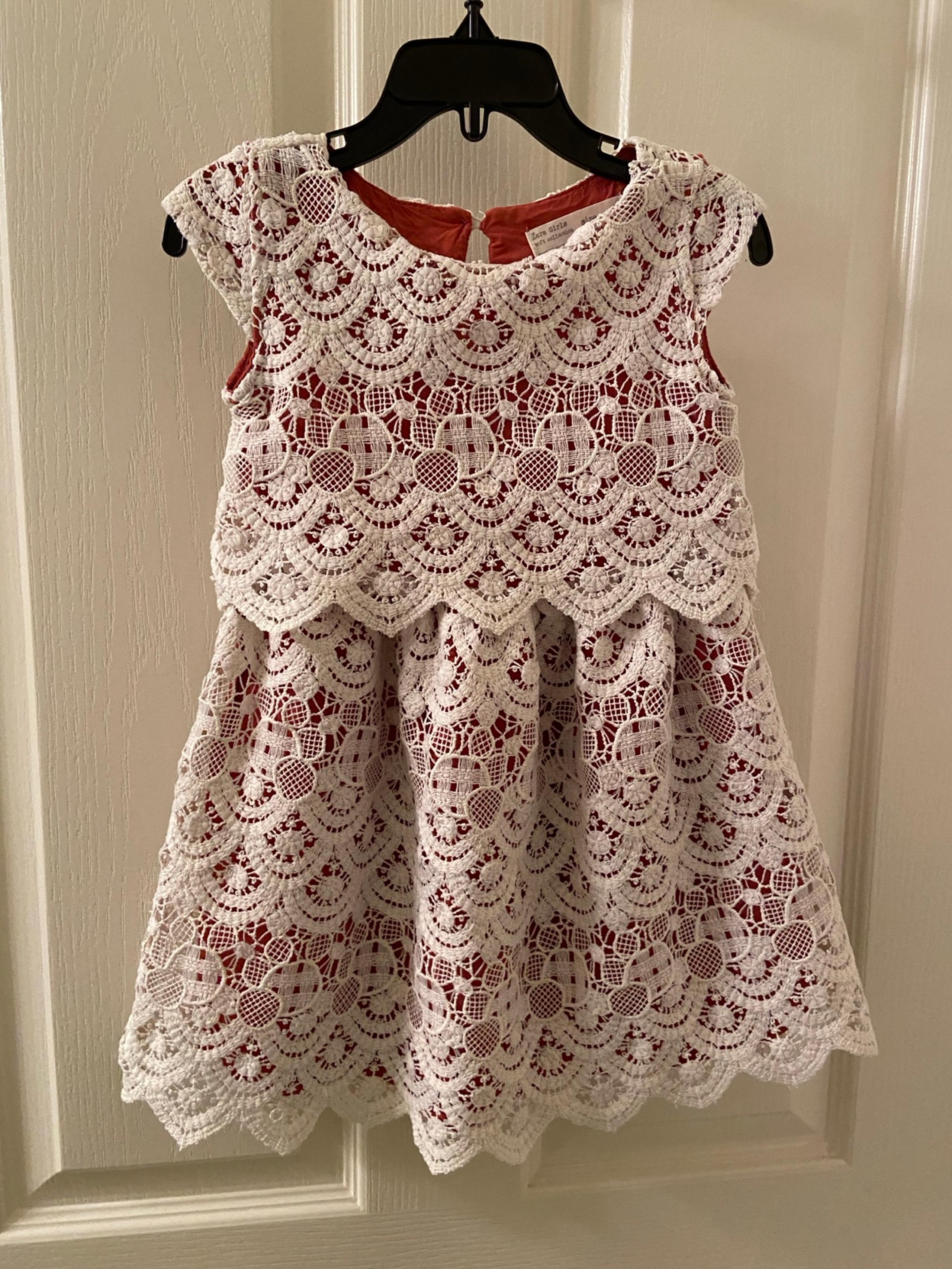 Zara Girls Exquisite Lace Overlay Crochet Dress Rust Lined Size 4