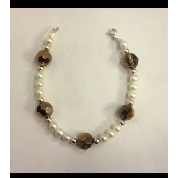 Gorgeous Freshwater Pearl~Smokey Quartz Crystal & Silver Beads Bracelet