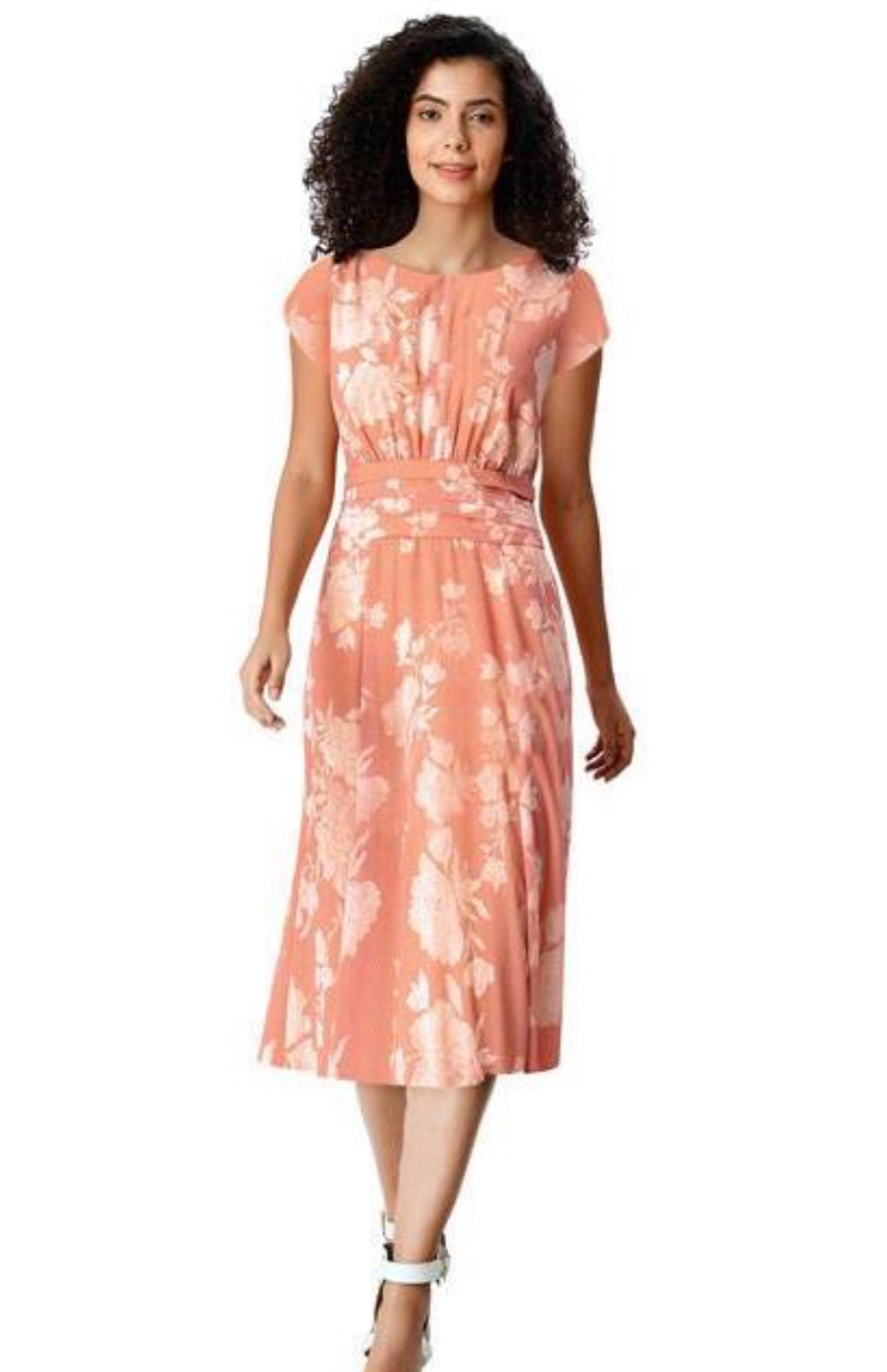 eShakti Floral Lace Print Georgette Pleated Empire Dress L14