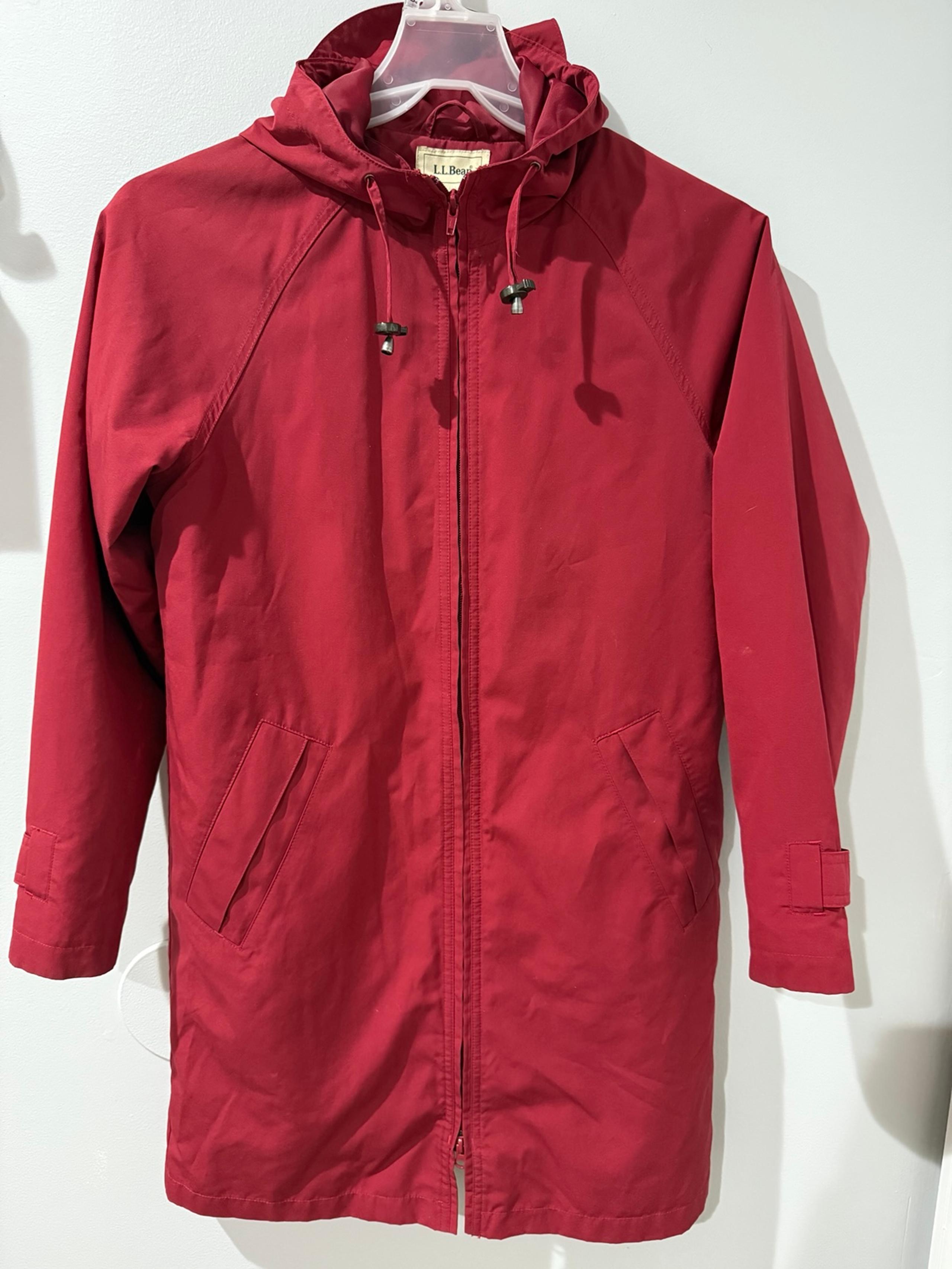 LL Bean Jacket Women's XS Red Trench Coat Wool Blanket Lined Quilted
