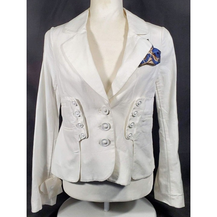 Ewa i Walla White Jacket Crop Military Style Buttons Pocket Square Euro 36 USA 4