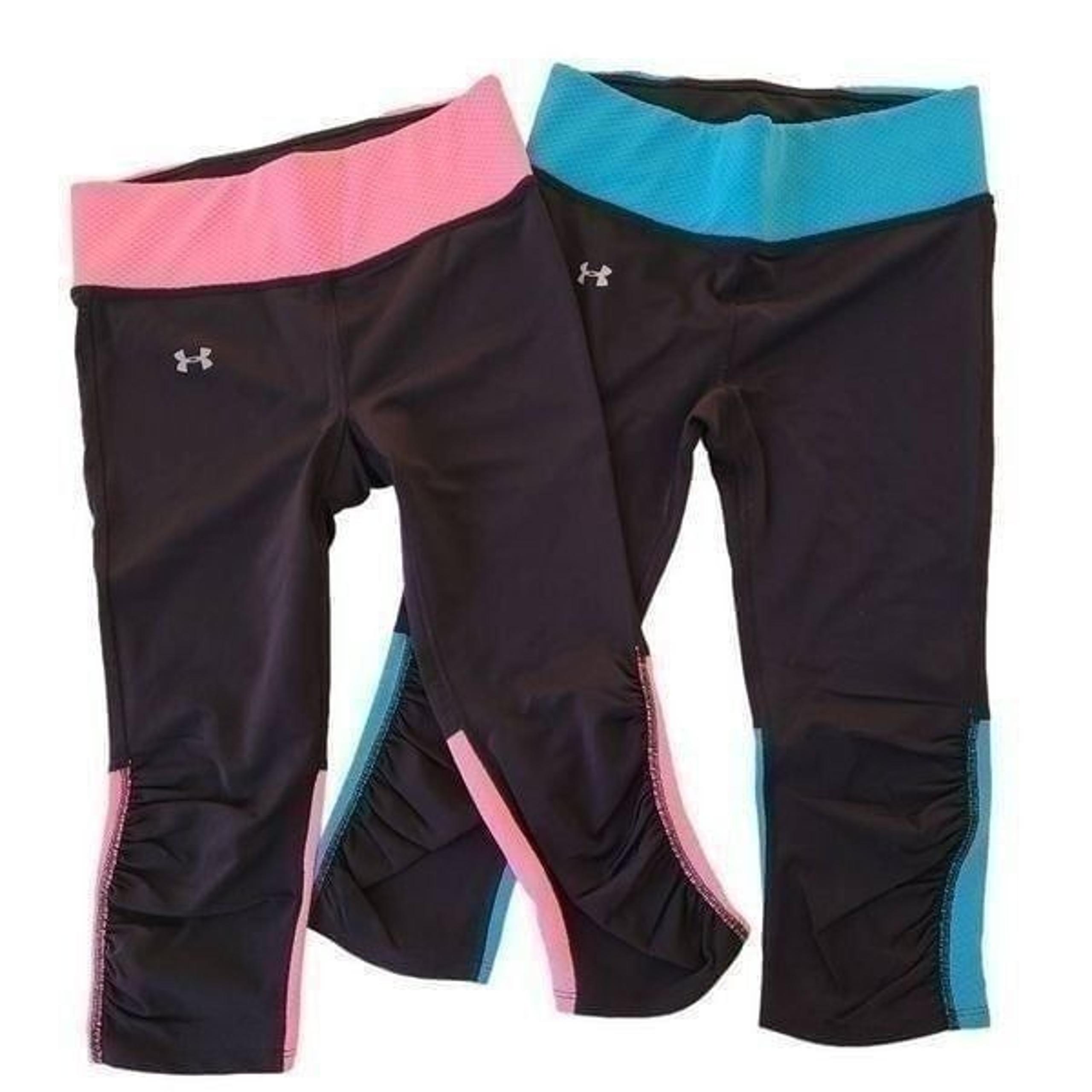 Under Armour Women's Pair UA Fly-By Compression Pink & Blue Capri Leggings Small