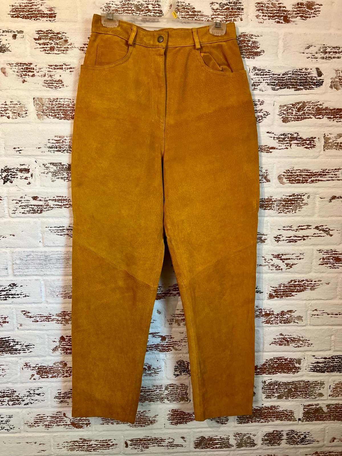 Vintage Evan Davies Pig Suede Mustard Yellow Leather Pants Size 12