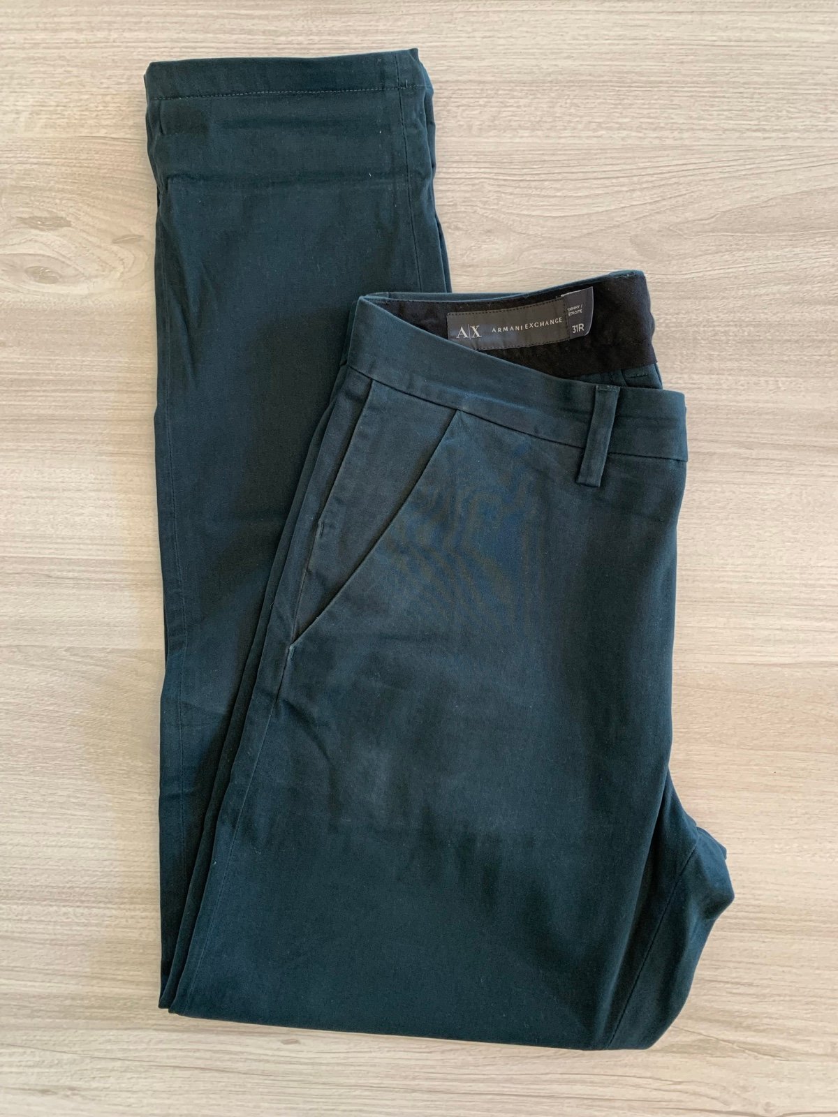 Armani Exchange Skinny Teal/Green Chino Pants Stretch Modern Luxury Sz 31R
