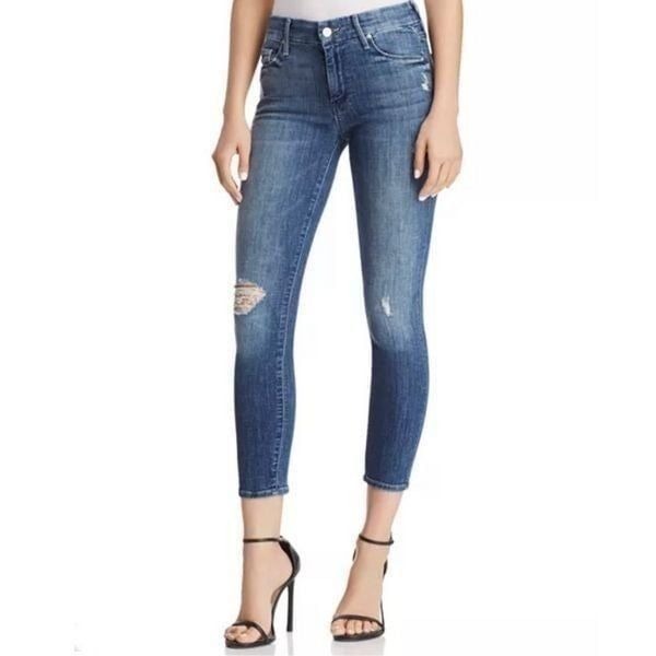 Mother The Looker Cropped Distressed Women Designer Gypsy Blue Jeans size 29