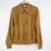 Vintage 70s Montgomery Ward Zip Cardigan Small Suede Leather Virgin Acrylic Tan
