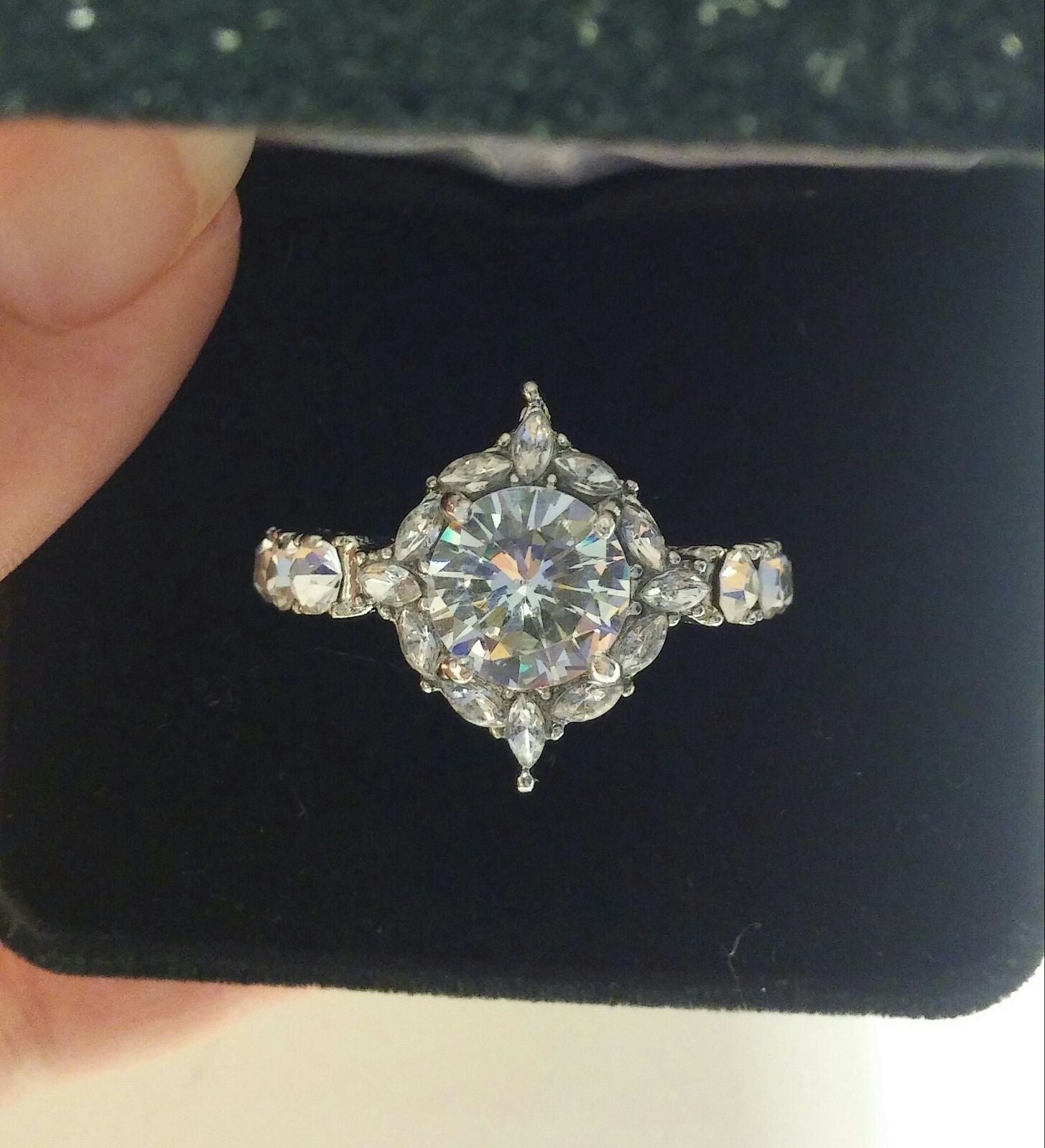 925 Huge Ruffled Diamond Engagement Ring Size 9