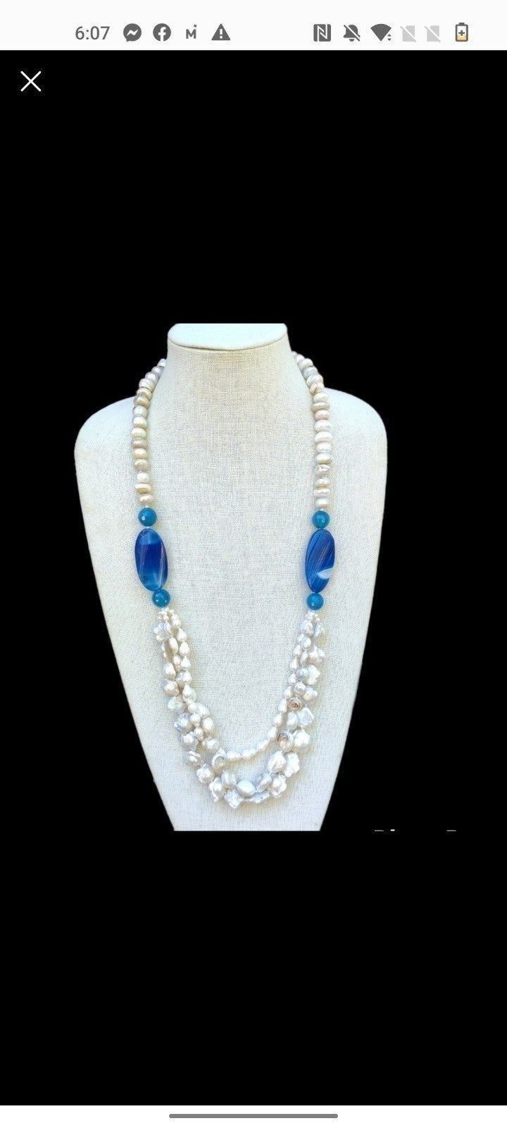 Long baroque pearl and agate neckace