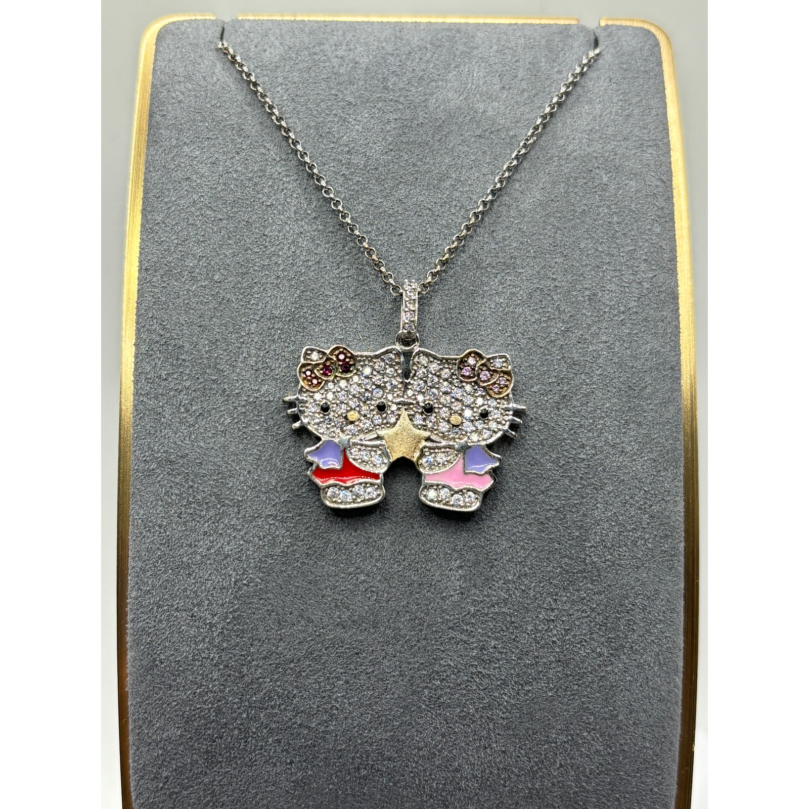 Hello Kitty Necklace Diamonique Gemini New In Box Sterling Silver RARE