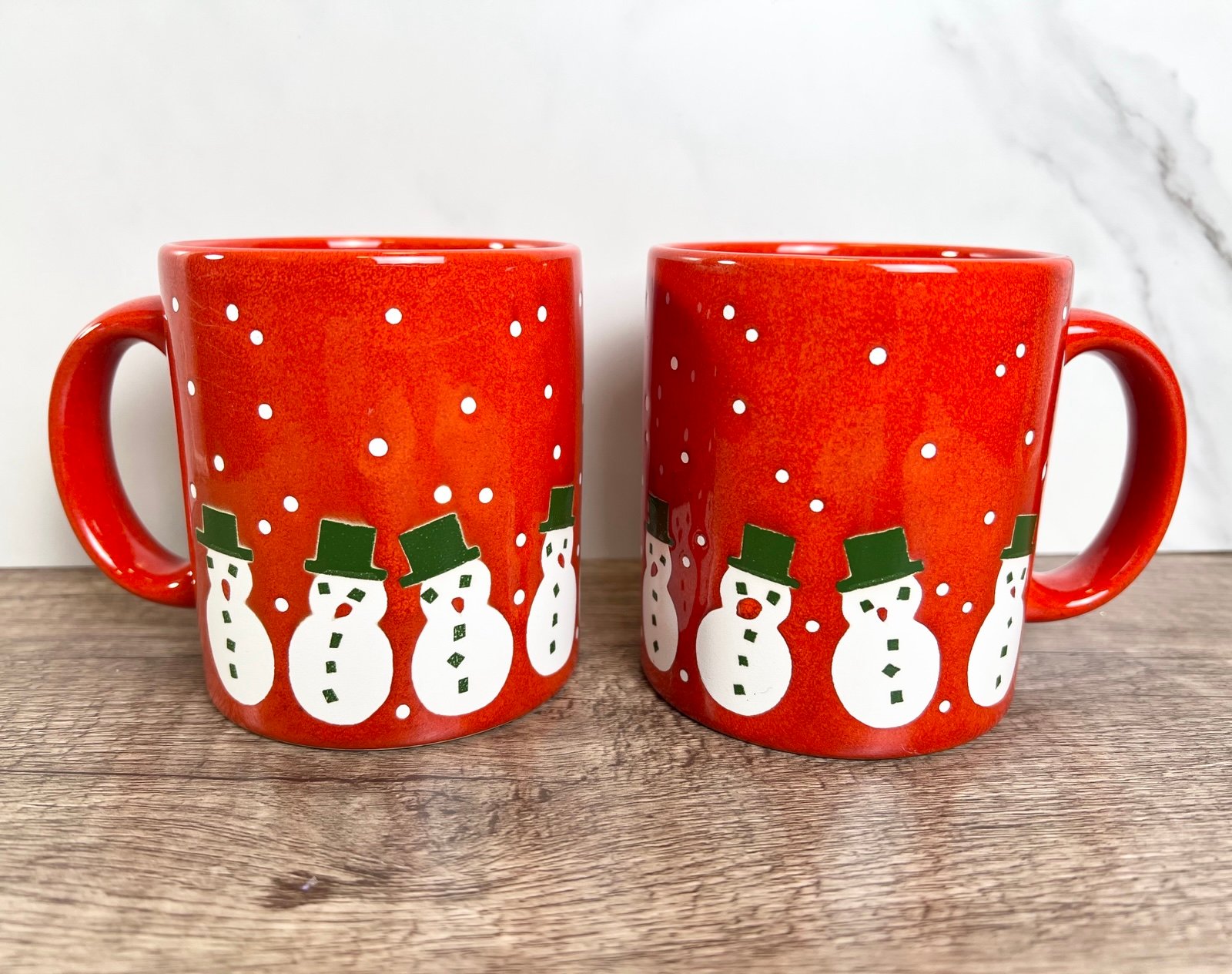 Waechtersbach Germany Snowman Christmas Holiday Red Coffee Mugs x2