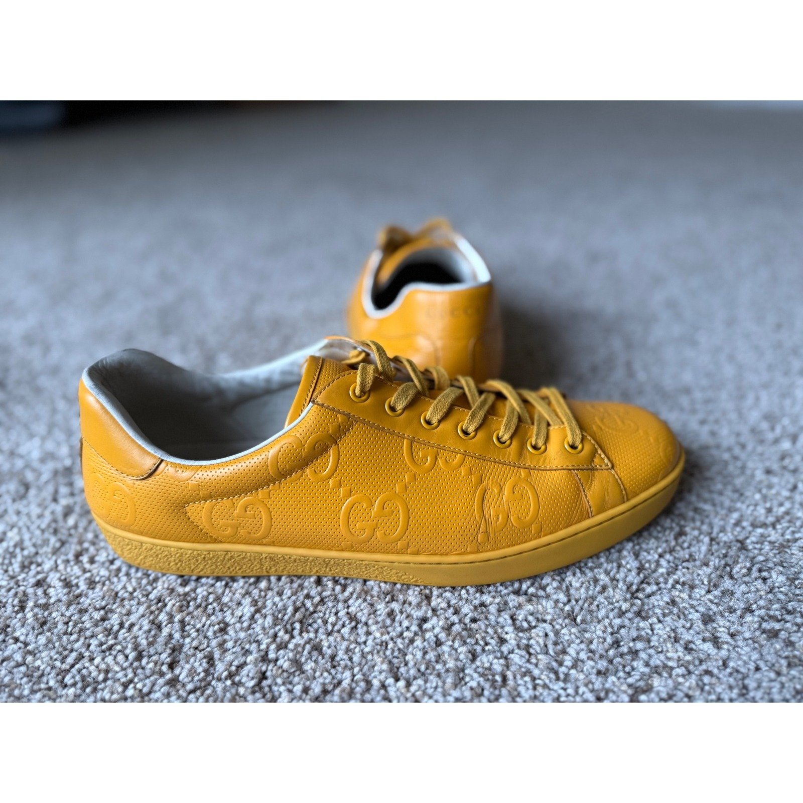 Gucci Ace men leather Sneakers Embossed Monogram Low Top yellow Size 11