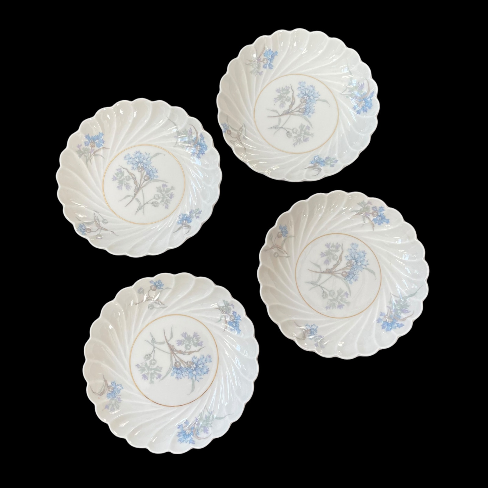 Haviland Limoges Bergere Berry Bowl Lot 4 Dessert Dish Blue Flowers Gold Verge