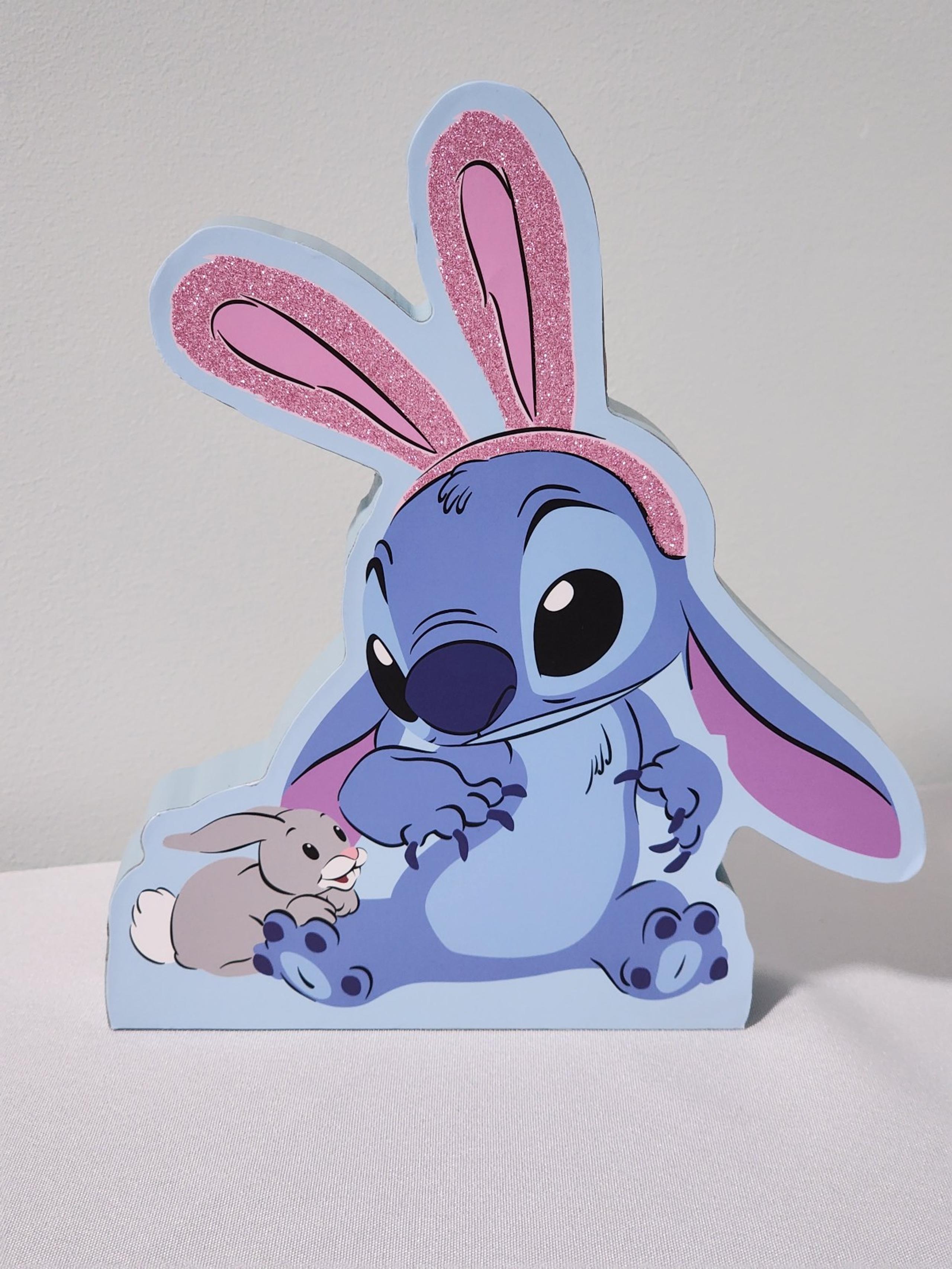Disney Stitch Easter Bunny Costume Rabbit Ears Wood Wall Decor Pink Glitter Blue