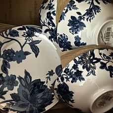 Blue floral print set of 4 dessert plates and 4 bowls