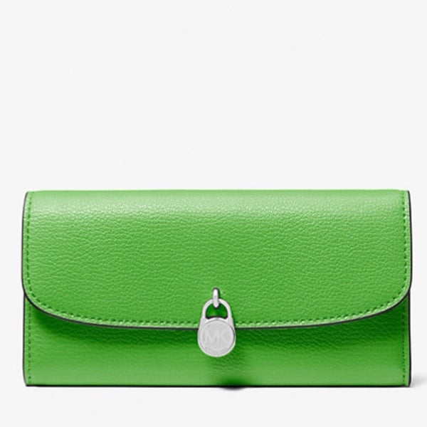 Michael Kors Hamilton Large Leather Flap Continental Wallet Jungle Green NWT