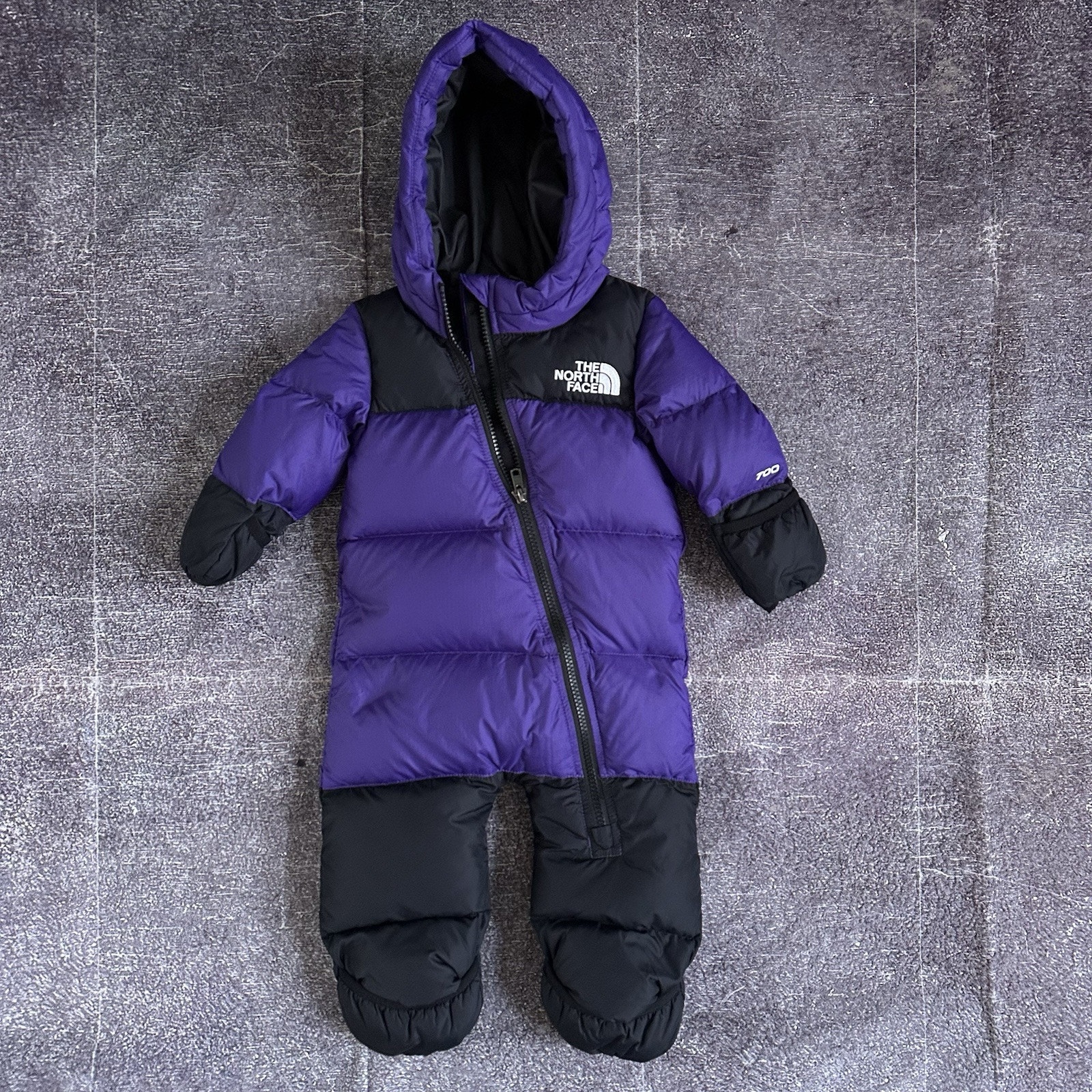 Baby 1996 Retro Nuptse Purple Black 700 Down One Piece Bunting Snowsuit Sz 6-12M