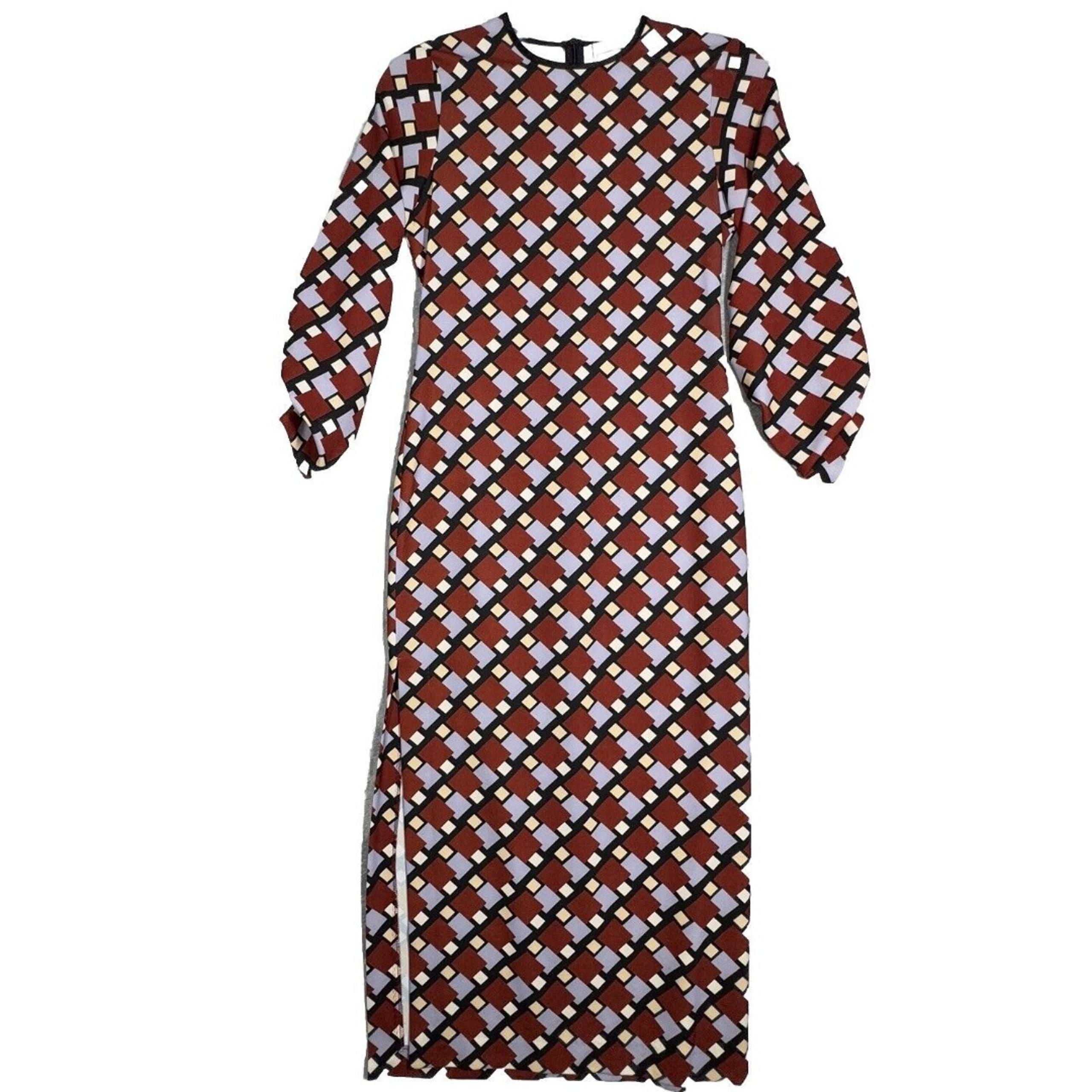 Zara Dress Womens XS Black Purple Geometric Print Midi Colorful Vlogger Favorite