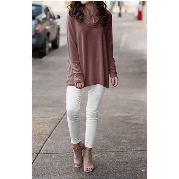 Cowl Neck Pullover Turtleneck Sweatshirt Tunic Top