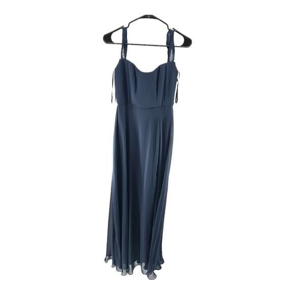 After Six | NWT 2 Navy Midnight Chiffon Basque Neck Evening Dress