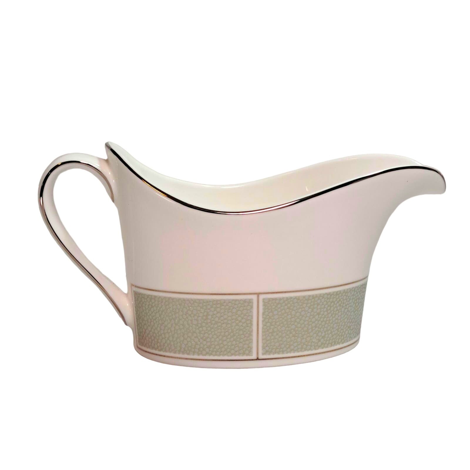 Wedgwood Fine English Bone China Shagreen Jade Gravy Sauce Boat White Silver