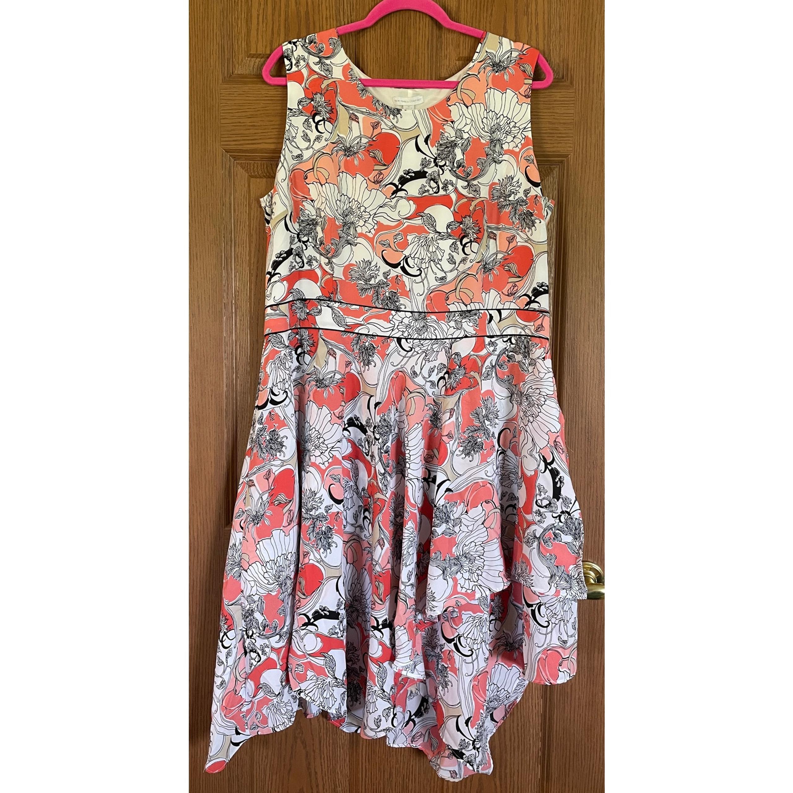 NWT NY & Co Size 18 Sleeveless Coral Print Dress PTP 23” Waist 20” Length 42”