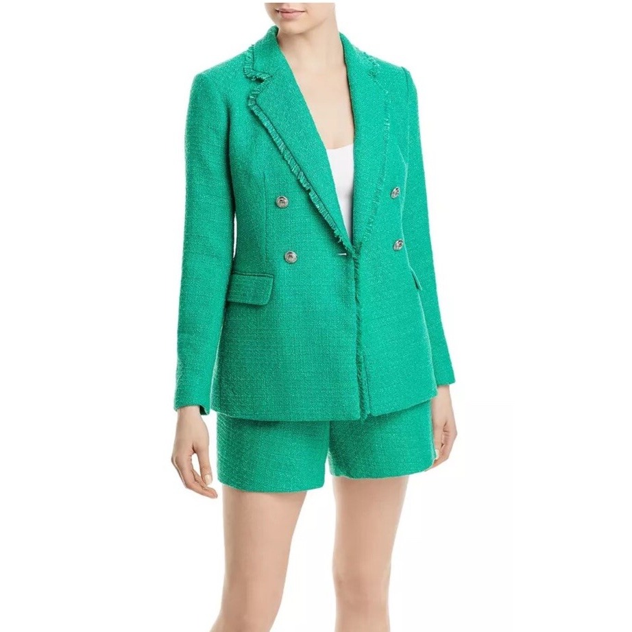 Karl Lagerfeld Paris Tweed Fringed Blazer Green - Size: 12 (Blazer Only)