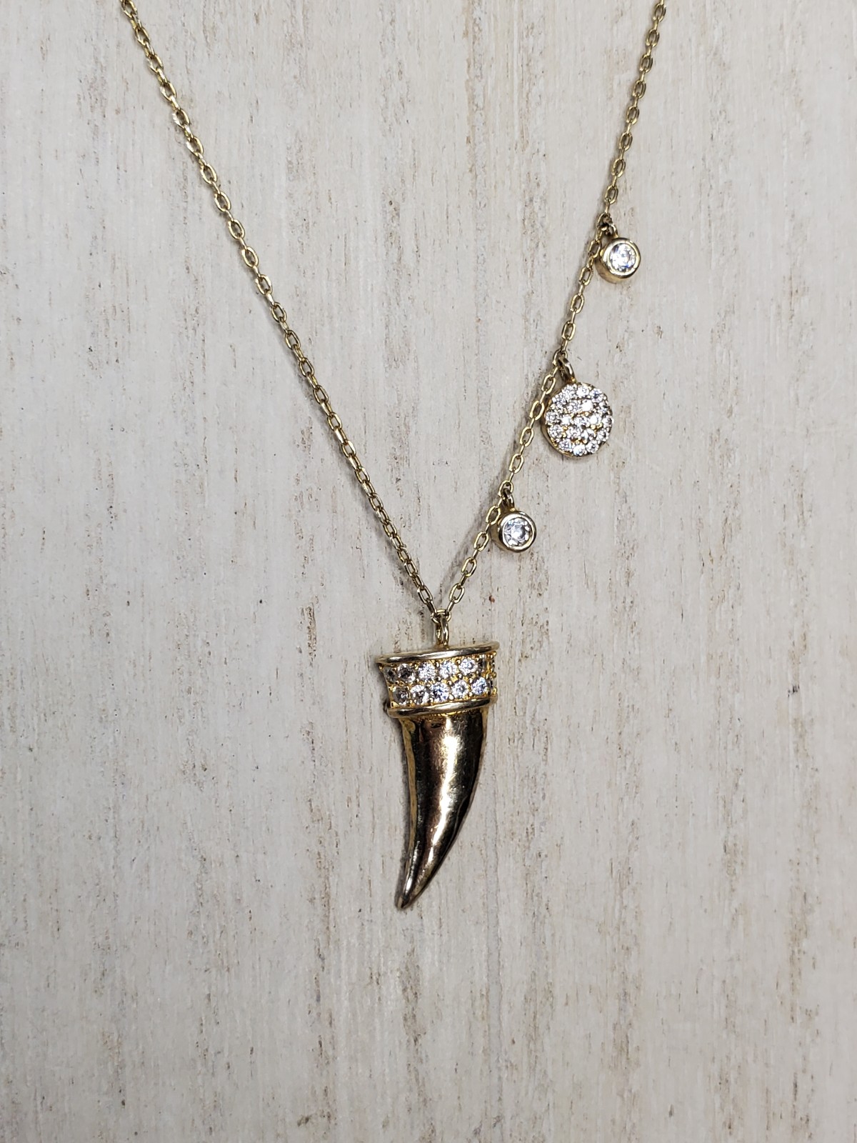 Lucky Star Jewels Dainty Gold Tone Asymmetrical Rhinestone Horn Necklace