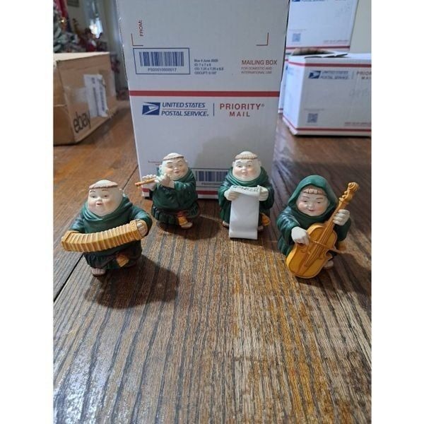 Vintage 4 Dept 56 Merry Makers Monks Friars Retired Christmas Ceramic Figurines