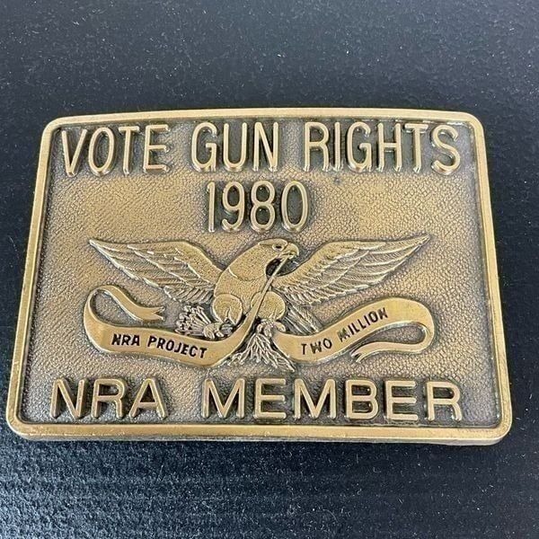 Vintage 1980 Vote Gun Rights NRA Member Belt Buckle Project Two Million Brass