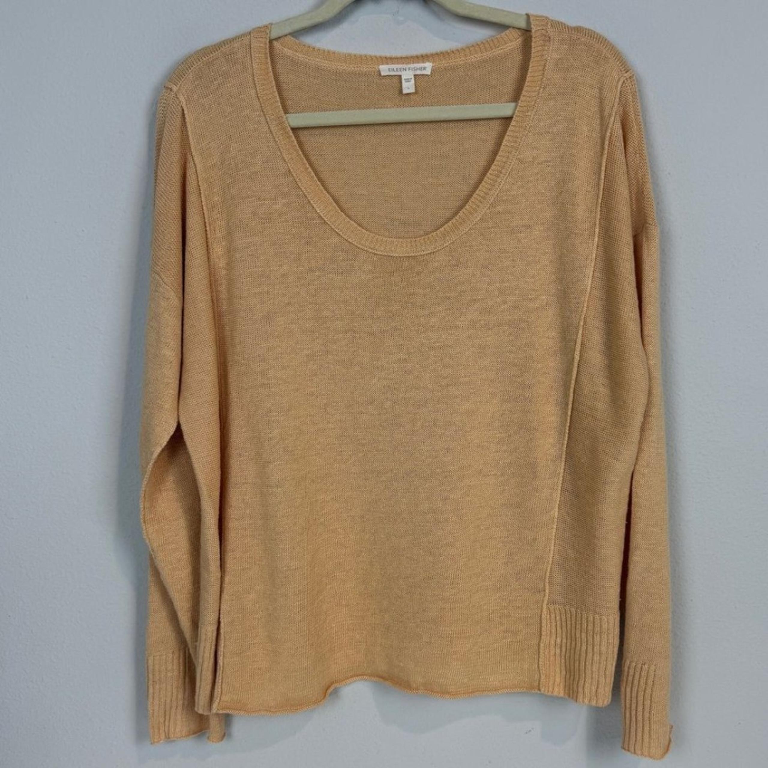 Eileen Fisher Linen Scoop Neck Sweater Apricot L NWOT