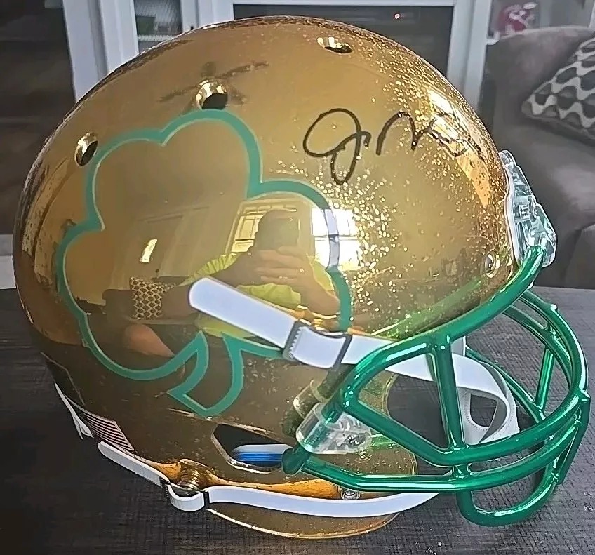 Joe Montana Signed Notre Dame Fighting Irish Schutt Raindrop 2013 Shamrock...