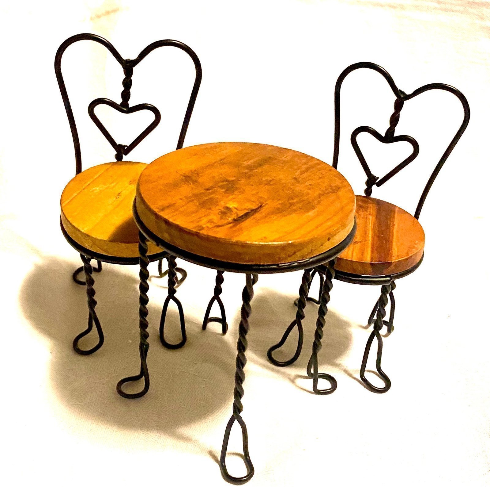 dollhouse furniture Mini Bistro Parlor Set twisted metal wood heart back vintage