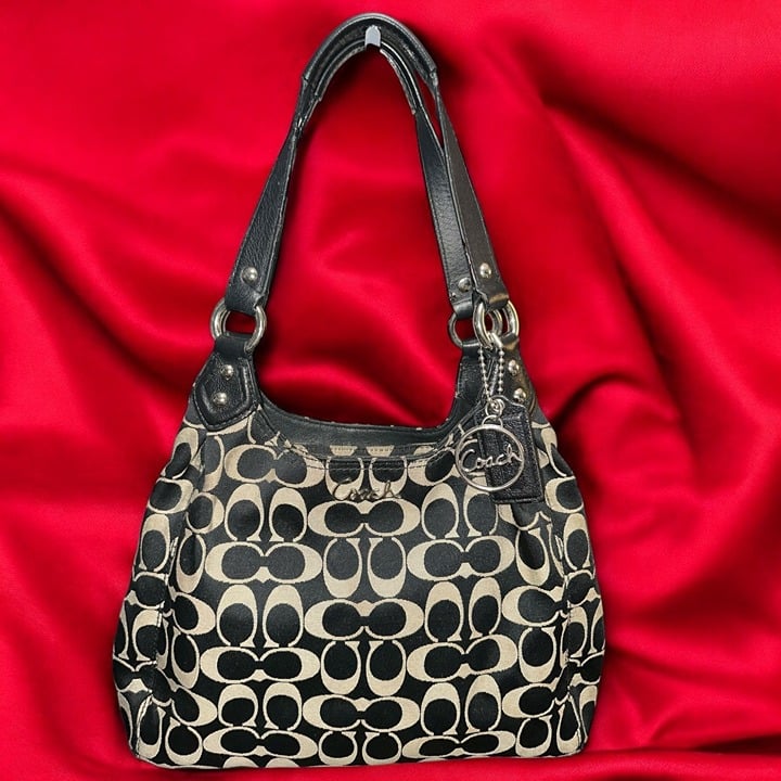 Coach Purse Black Signature Canvas Ashley Madison Shoulder Bag F21881 Top Handle