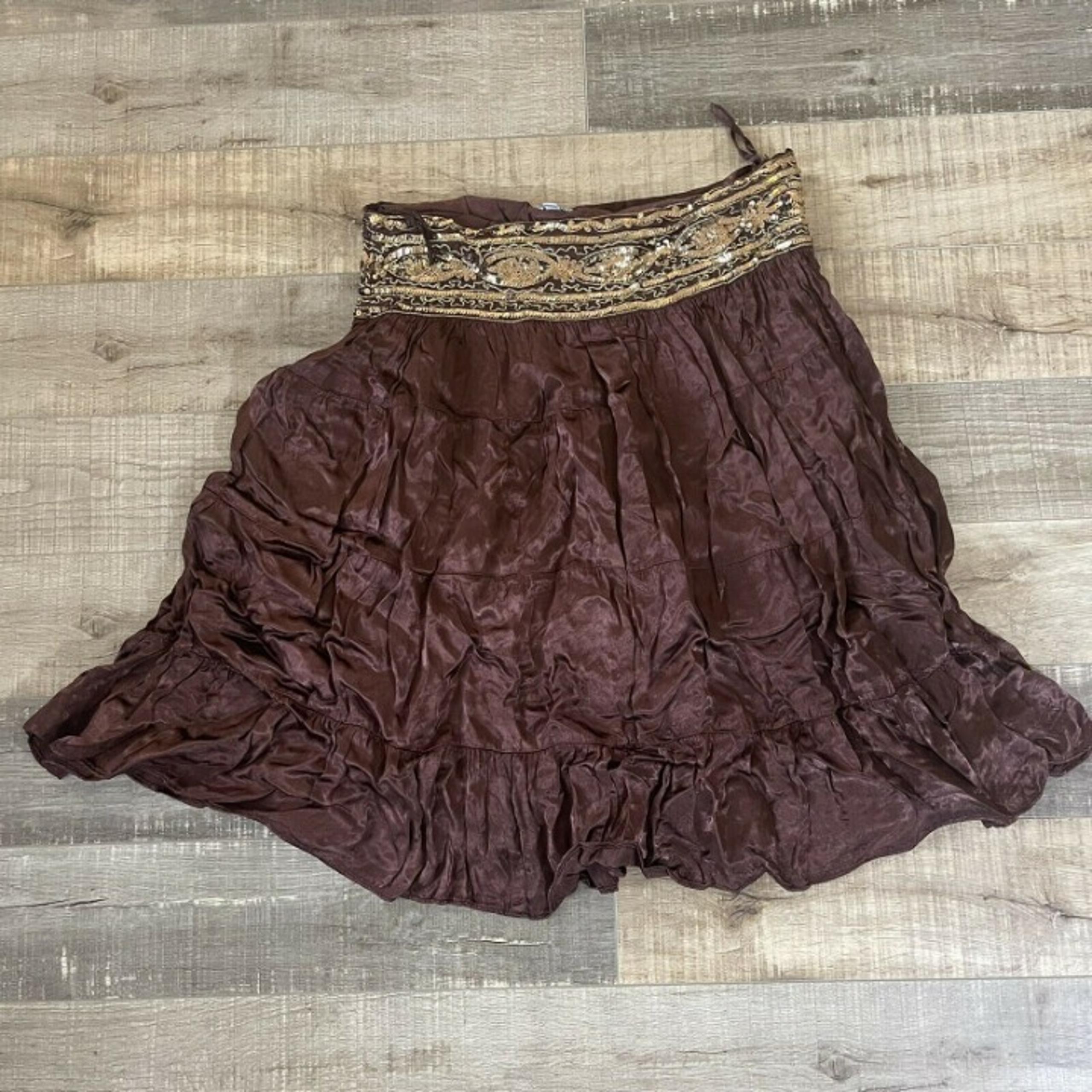 CACHE Women's 6 - Brown A LINE MINI SKIRT w/ BEADING & SEQUINS ON TOP BAND