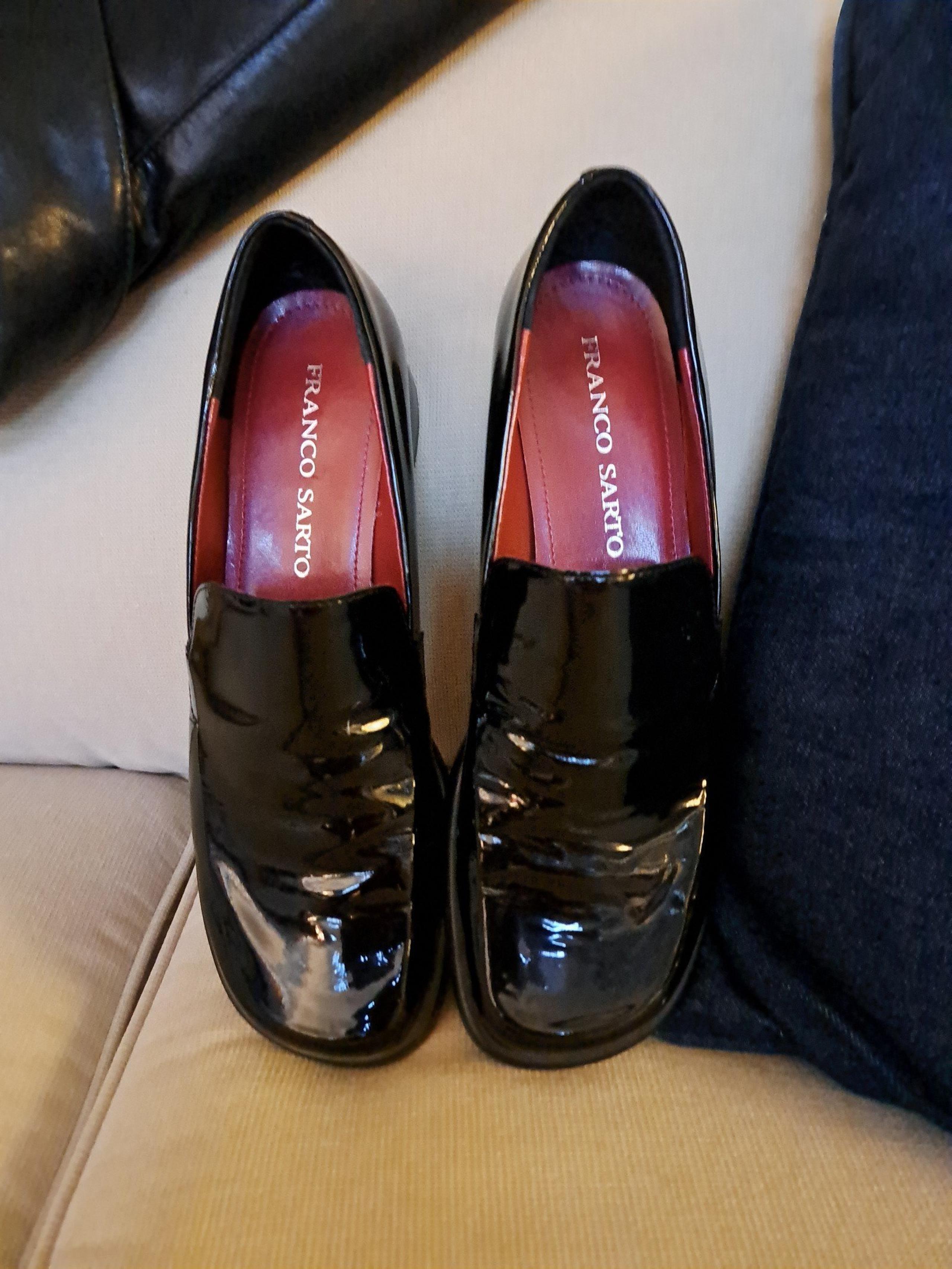 franco sarto black patent leather loafers