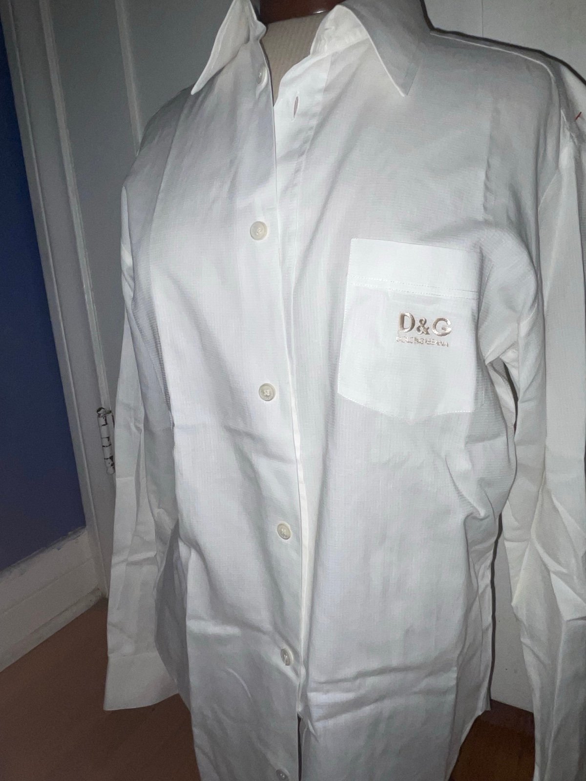 Vintage Dolce & Gabbana White Button Down Logo Embroidered on Pocket Size 32|46