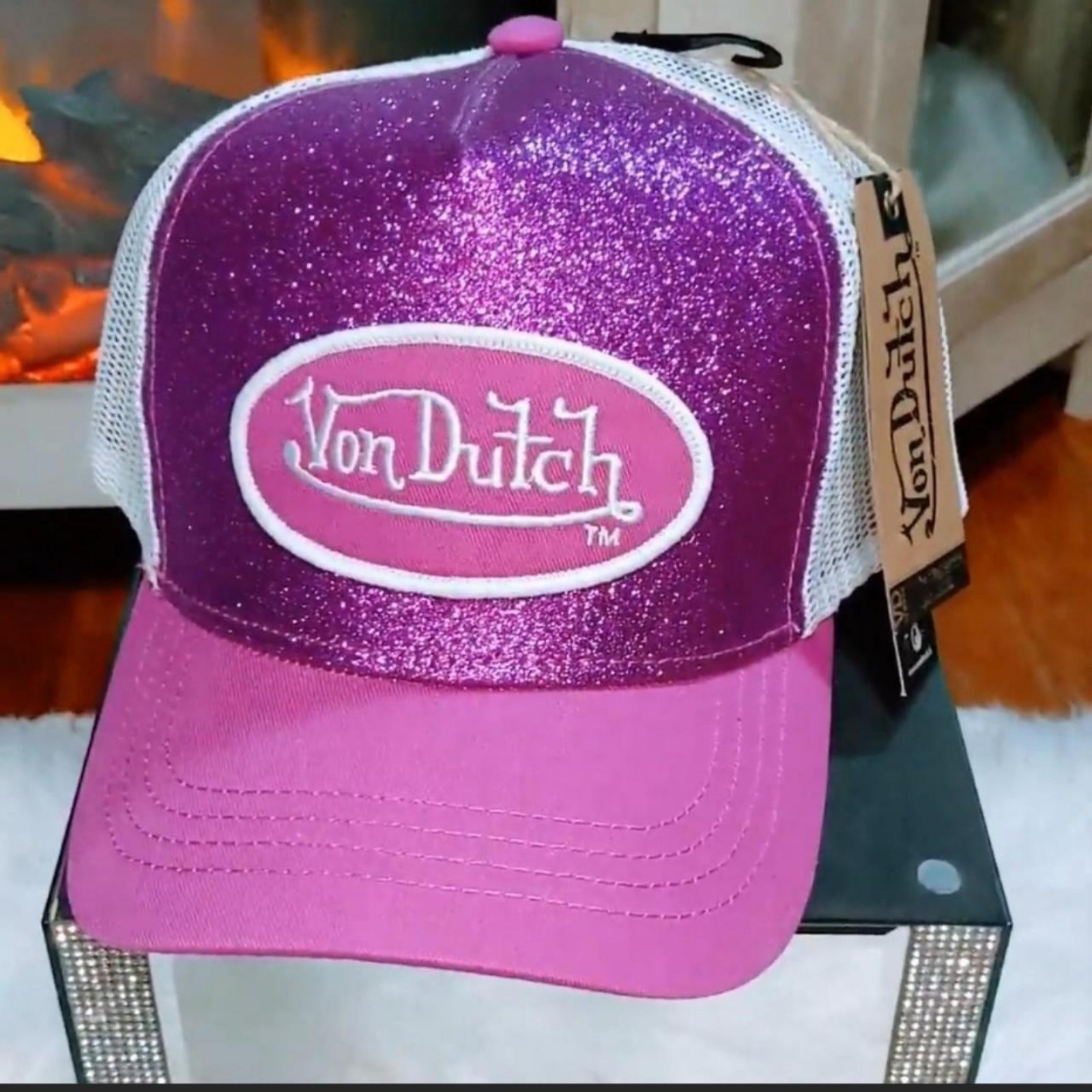 Von Dutch purple flake sparkle trucker hat NWT