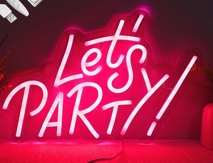 Lovely Bright Hot Pink Let’s Party LED Night Light Room Wall Decoration