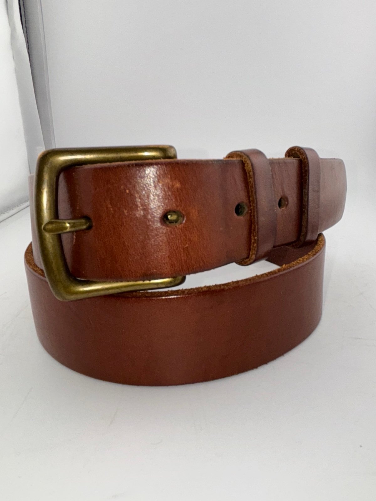 Polo Ralph Lauren Mens 36 Belt Cognac Brown Emblem Genuine Leather 1.4 Wide