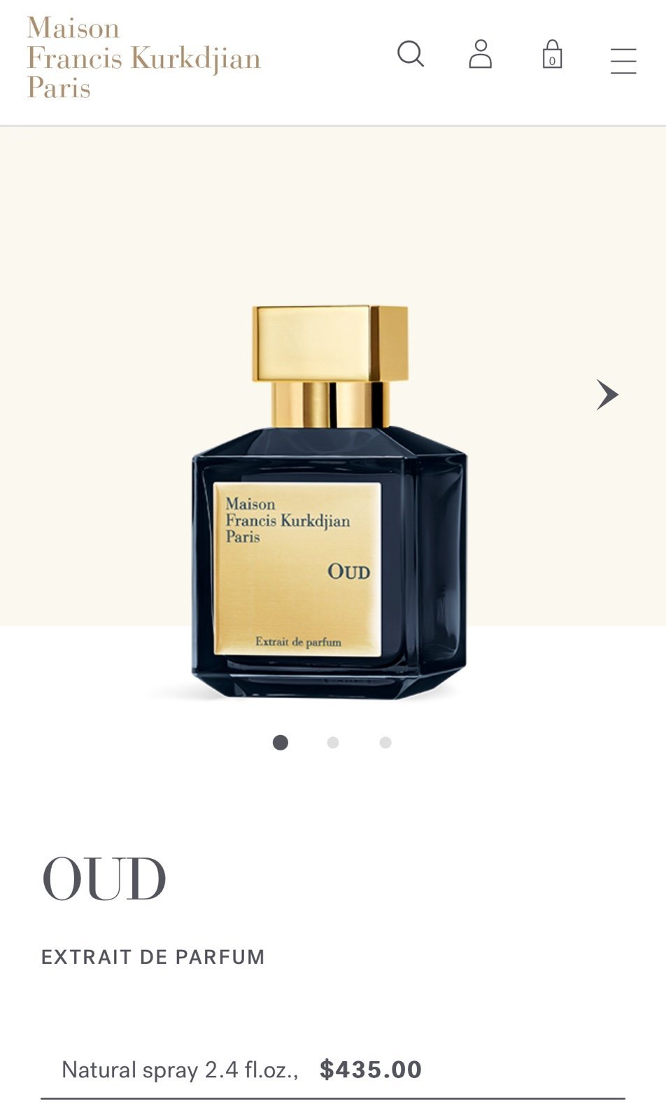 Maison Francis Kurkjian pairs Oud Extrait De Parfum 2.4oz barely sprayed