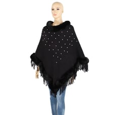Black Pearl Embellished Fur Poncho / Cape (One SIze)