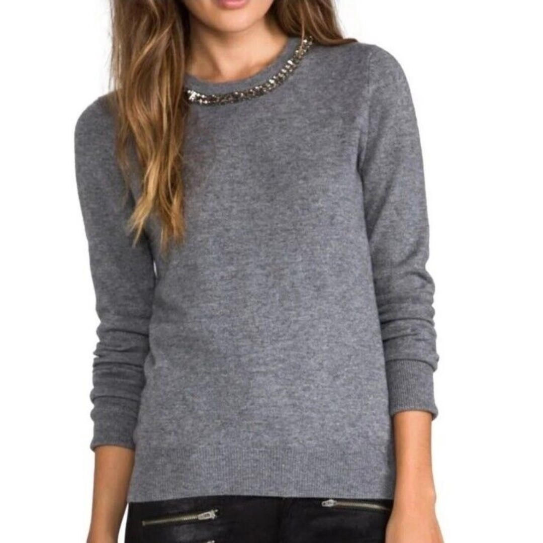 Equipment 'Shane' Embellished 359 Sweater in HEATHER GRAY XS wool Cashmere EUC