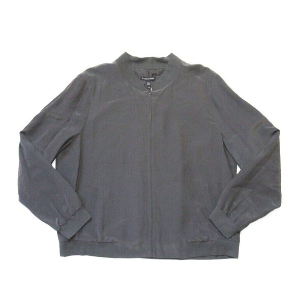 NWT Eileen Fisher Bomber Jacket in Bark Silk Crepe de Chine Full Zip L 338